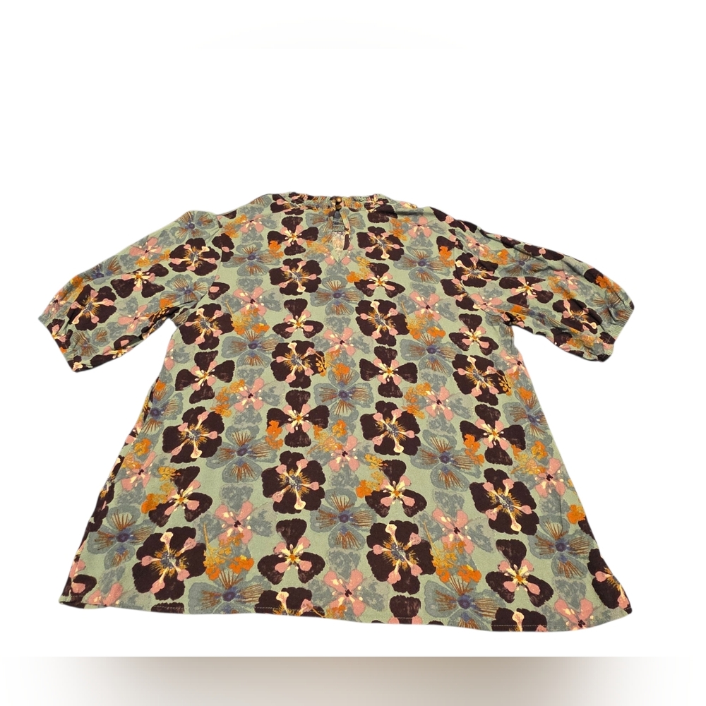 Knox Rose Retro Print Blouse Smocked Neck Embroidered Detail Size S EUC - Picture 2 of 5